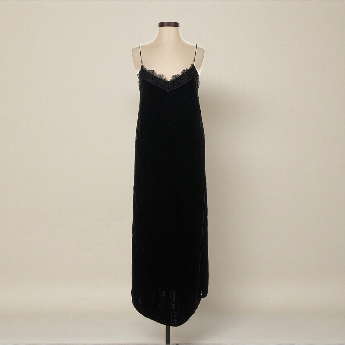 Black Velvet Slip Dress w/ Lace Trim (Size 4) image 0