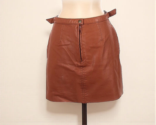 Faux Leather Mini Skirt w Zip Slit (Size 2) image 1