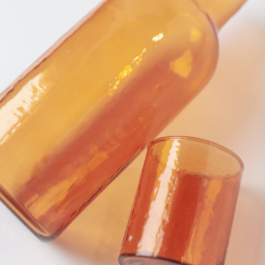Handblown Hammered Carafe Set | Amber