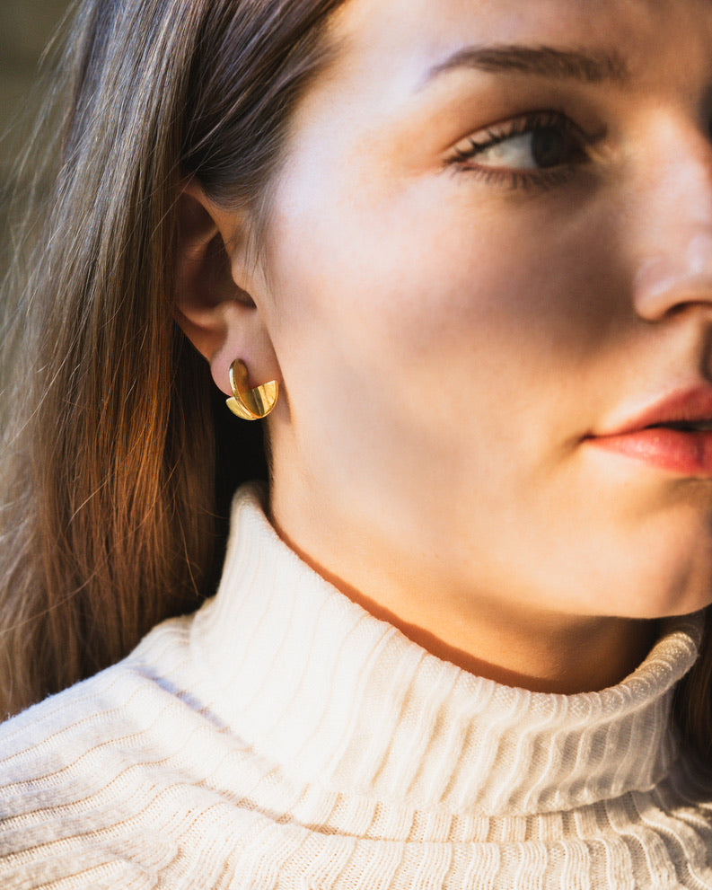 Eclipse Crescent Stud Earrings | 24K Gold Plate
