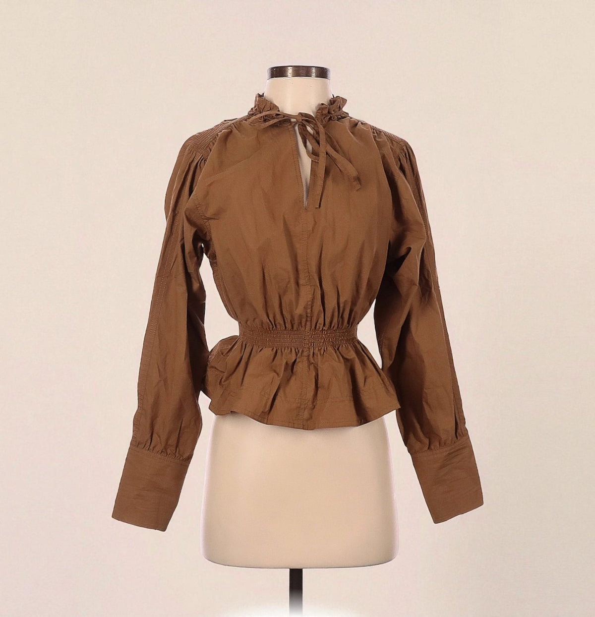 Brown Poplin Pullover Blouse (Size X-Small) image 0