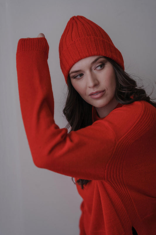 Ribbed Baby Alpaca Beanie | Scarlett