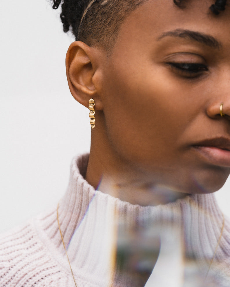 Wave Sculptural Stud Earrings | 24K Gold Plate