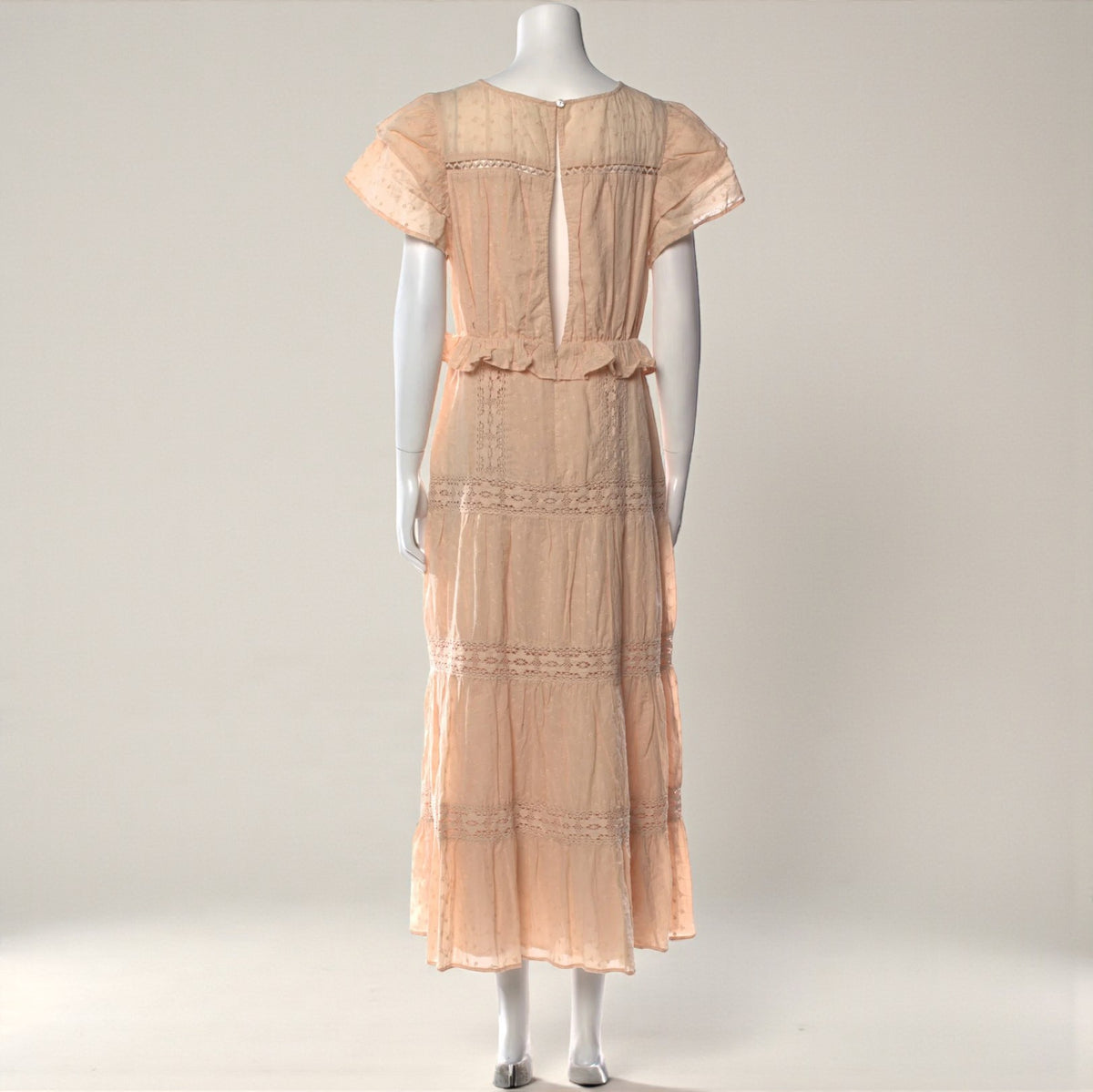 Beige V-Neck Midi Dress (Size Medium) image 2