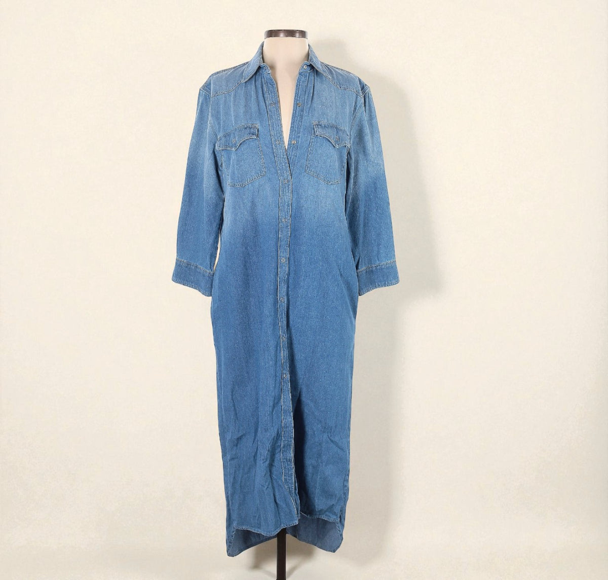 Western Long Sleeve Denim Midi Shirt Dress (Size Small) image 0