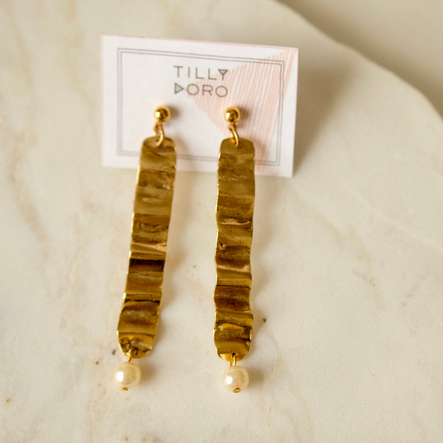 Wave + Pearl Drop Earrings | 24K Gold Plate