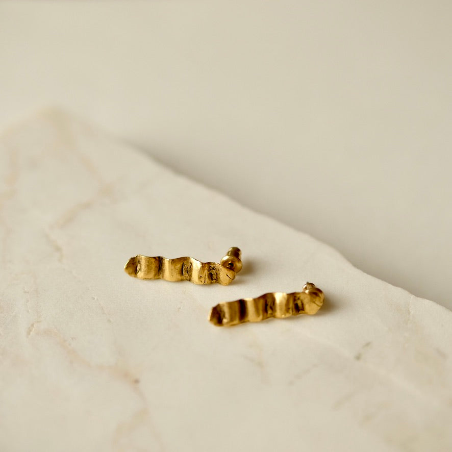 Wave Sculptural Stud Earrings | 24K Gold Plate