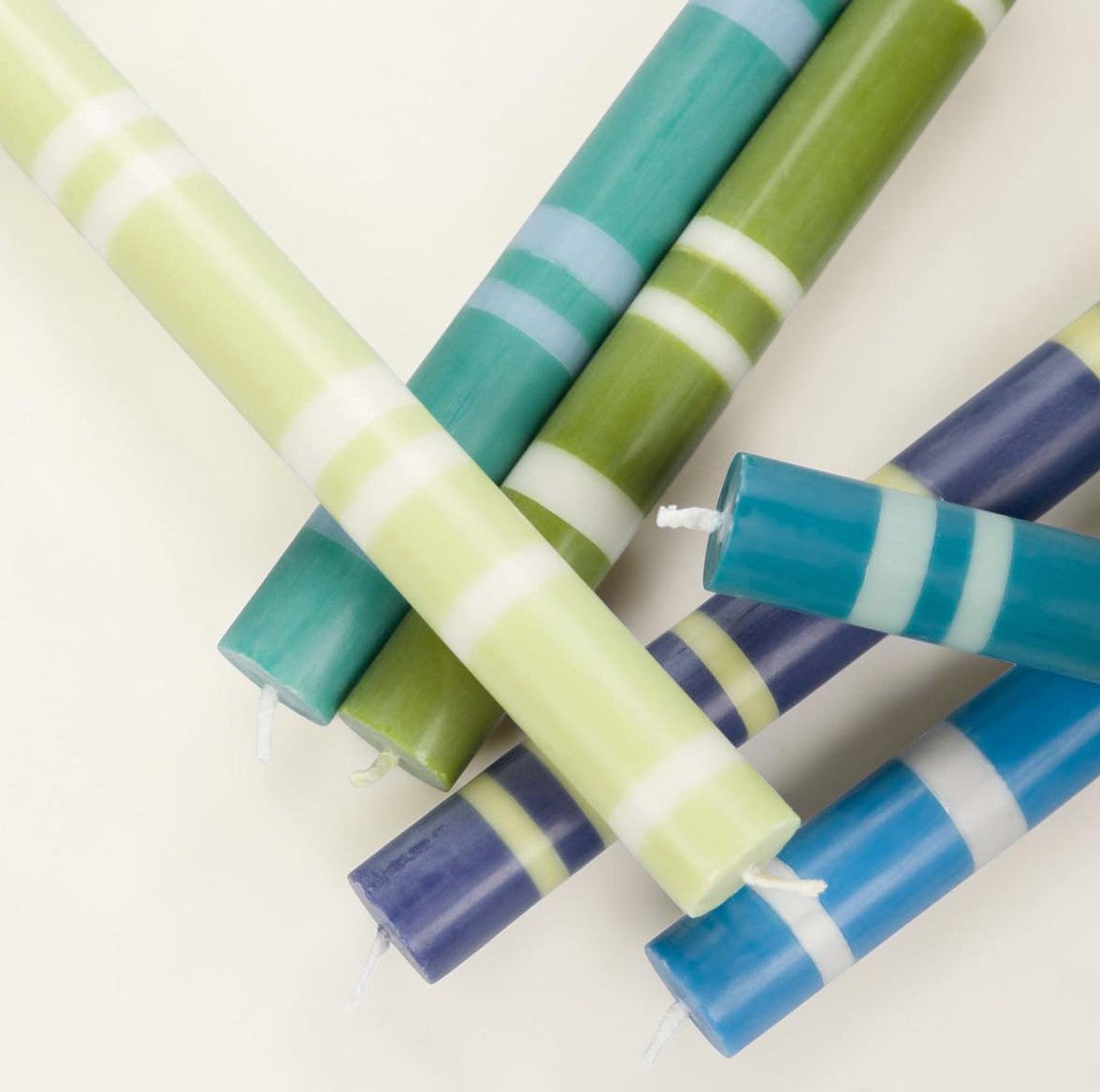 Beryl Green and Moonstone Striped Dinner Candles | Set of 4
