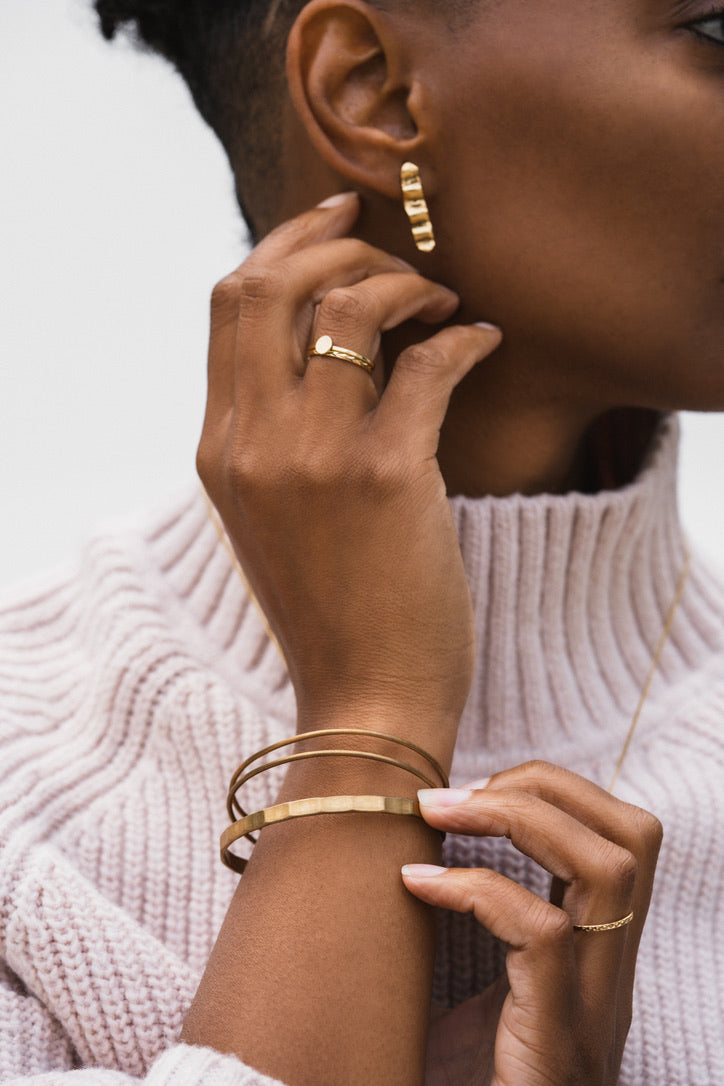 Wave Sculptural Stud Earrings | 24K Gold Plate