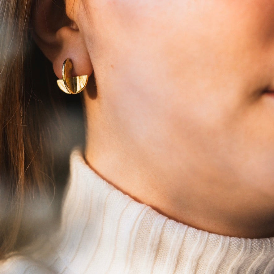 Eclipse Crescent Stud Earrings | 24K Gold Plate
