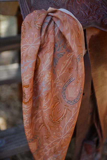 Western Harvest in Dusty Rose Silk Cowgirl Wild Rag Scarf