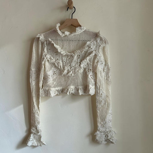 Embroidered Lace Cropped Blouse | Size Small