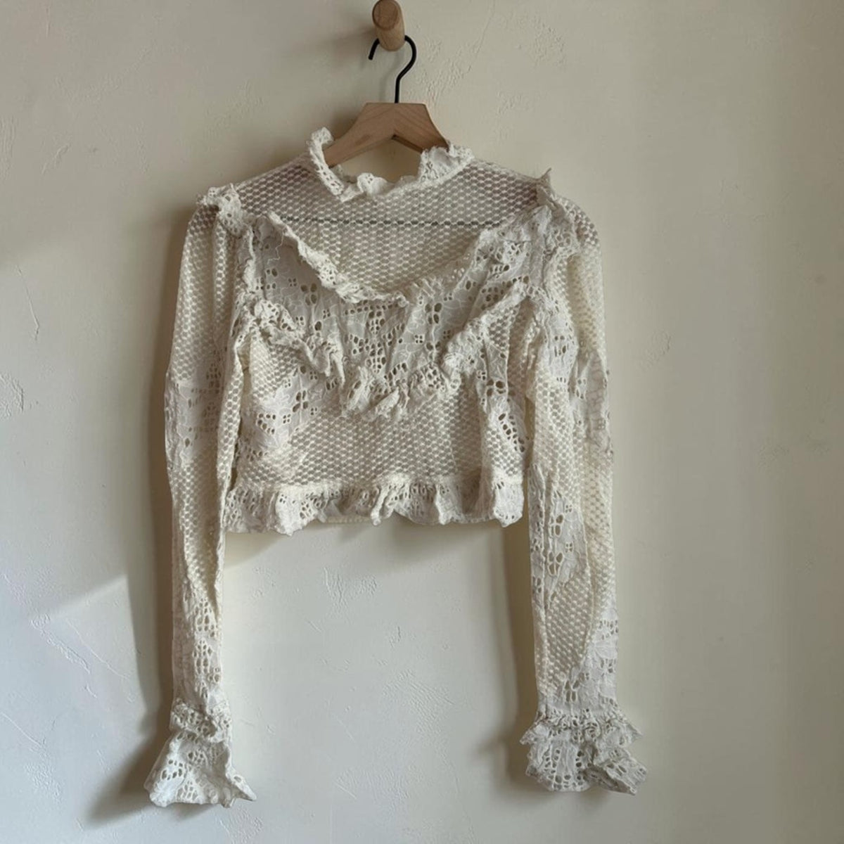 Embroidered Lace Cropped Blouse | Size Small