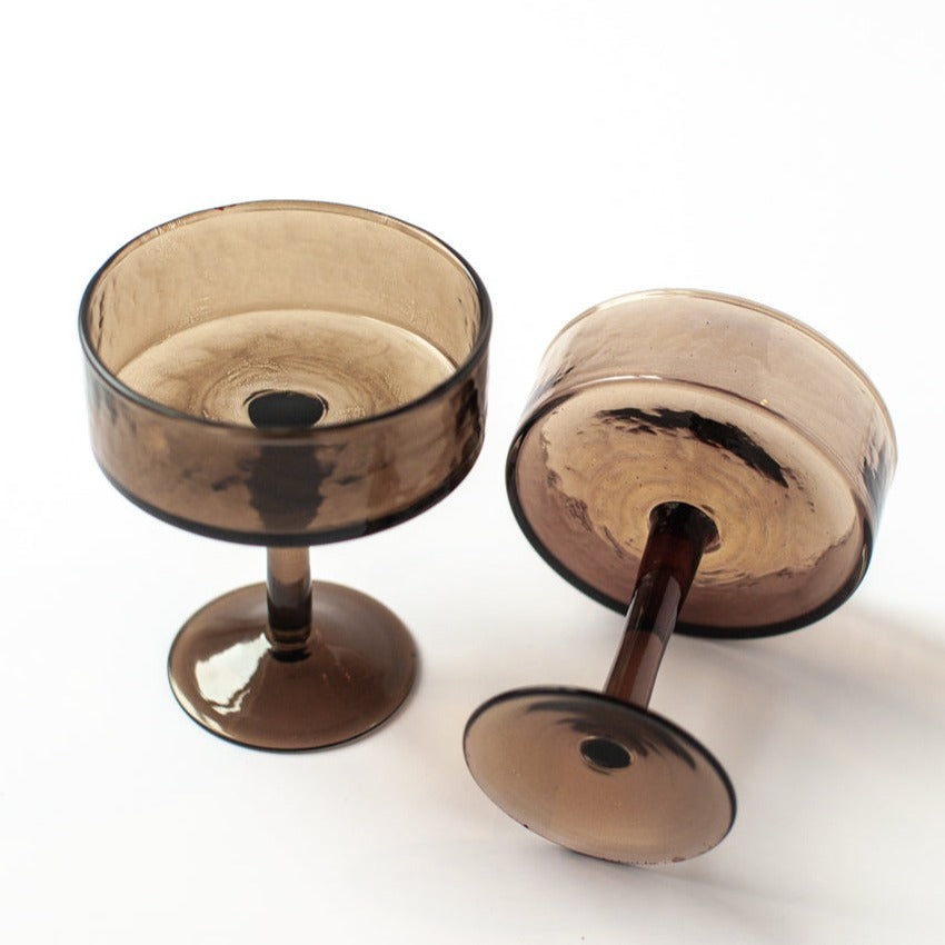 Handblown Hammered Coupe Cocktail Glasses in Smoke | Set of 4