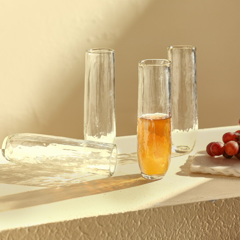Pebbled Stemless Champagne Flutes | Set of 4