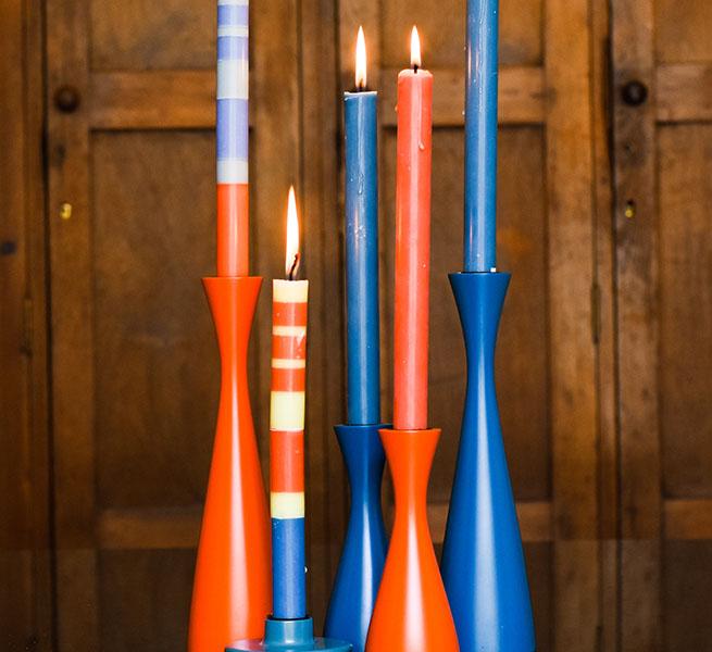 Striped Opaline, Pompadour & Rust Dinner Candles | Set of 4