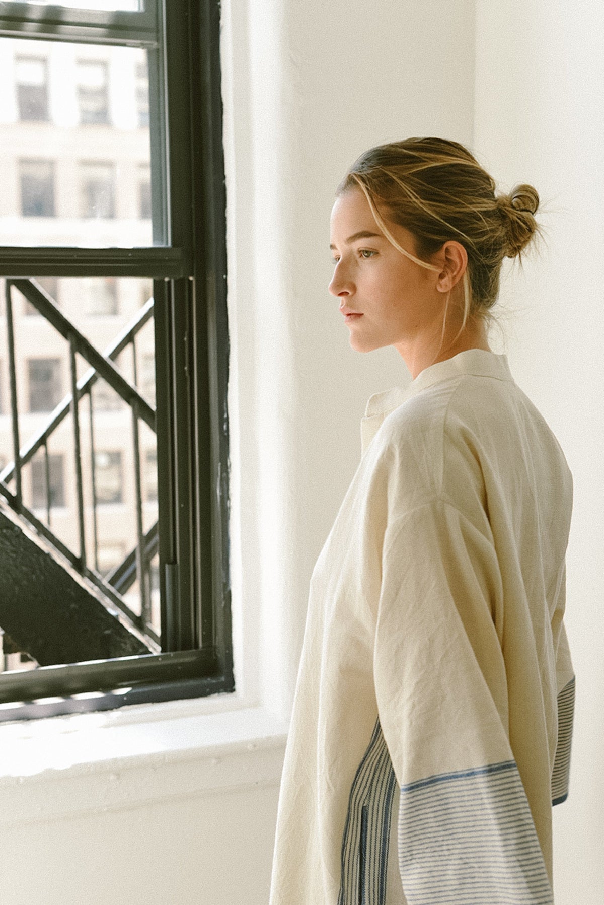Tribeca Long Sleeve Maxi Kaftan | Ivory + Blue