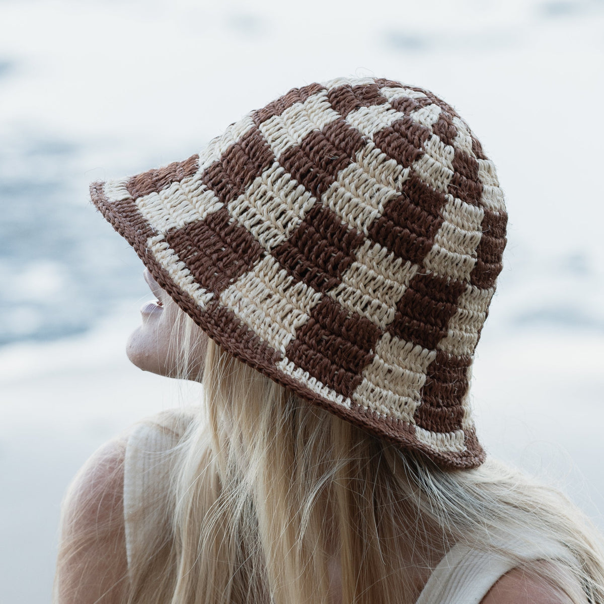 Crocheted Checkered Bucket Hat