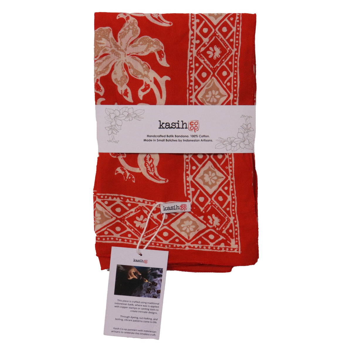 Large Hand-Dyed Batik Bandana | Fiery Flora