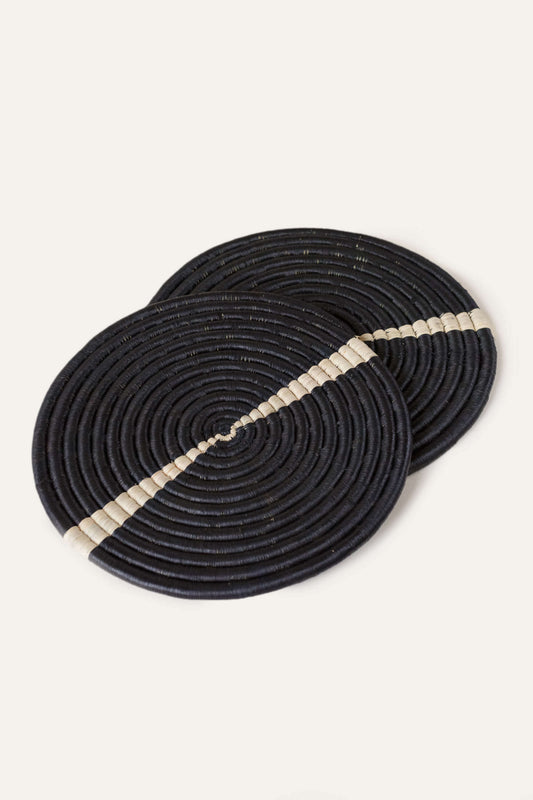 Natural + Black Split Raffia Placemat