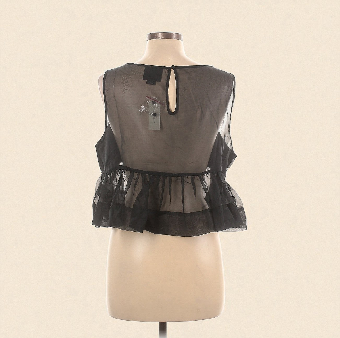 Sleeveless Black Sheer Peplum Top (Size Large) image 1
