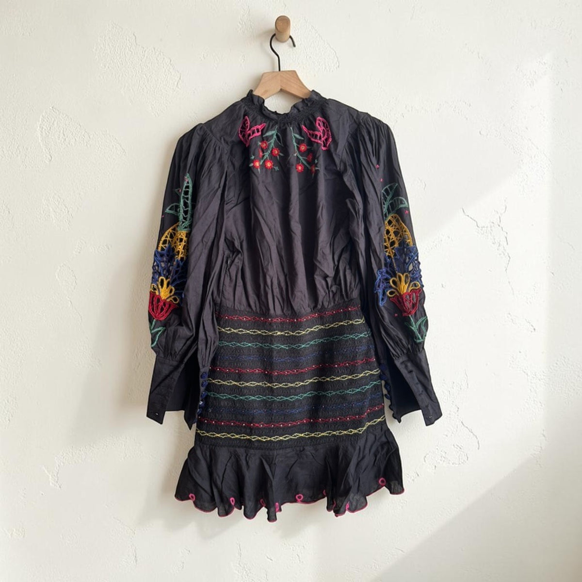 FARM Rio Navy Embroidered Mini Dress | Size X-Small