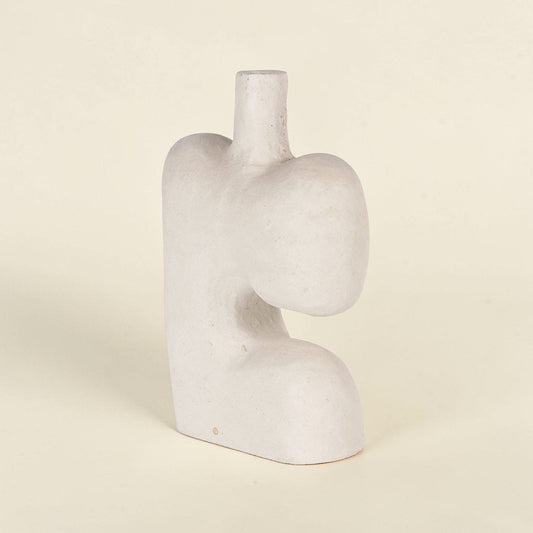 Good Bounty Aliya white paper mache decorative vessel with a unique abstract sculptural shape and fibrous texture.