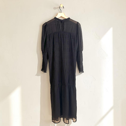 Long Sleeve Sheer Black Maxi Dress with Puff Sleeves | Size Small