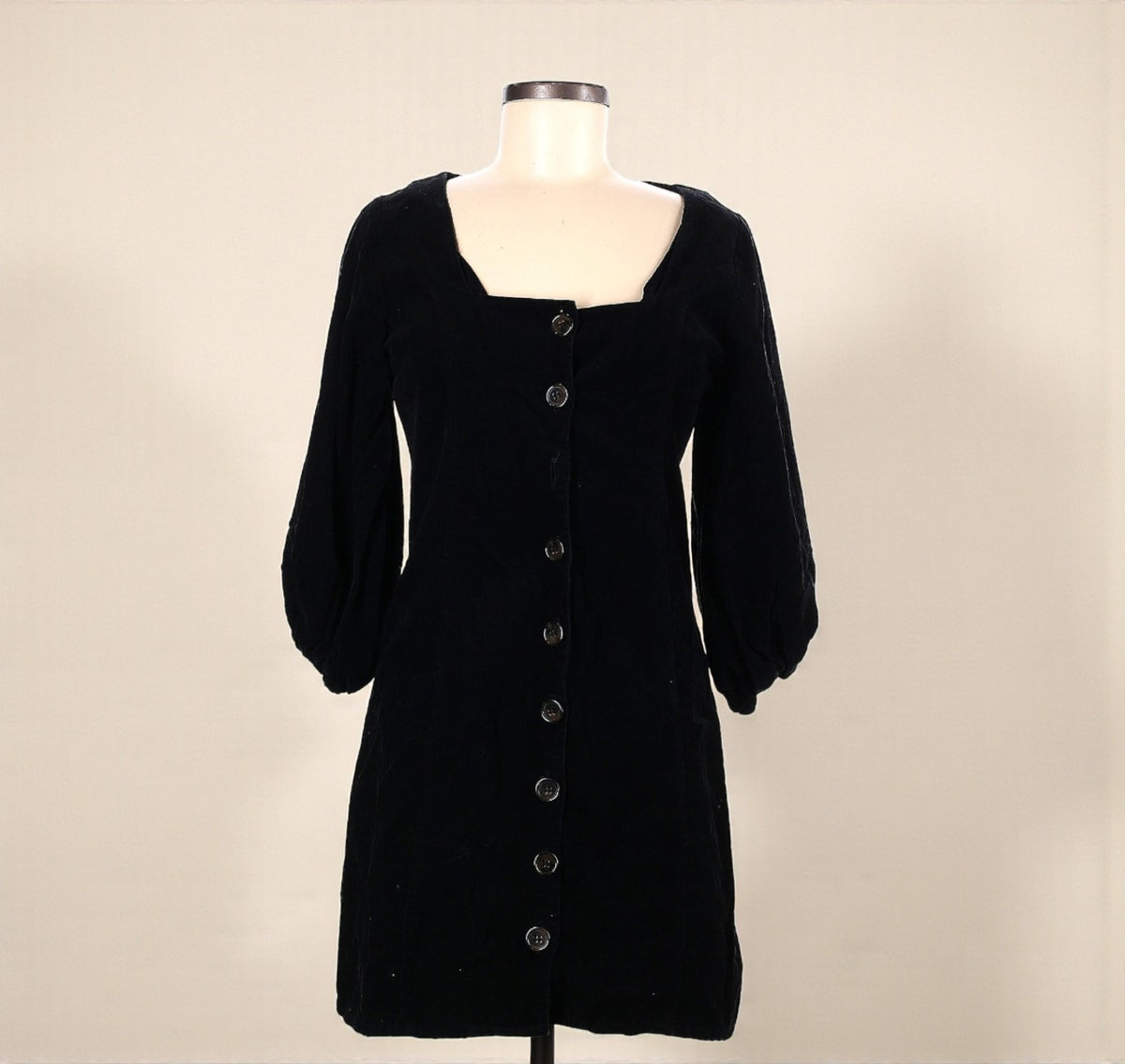 Black Corduroy Long Sleeve Button-Front Mini Dress (Size Medium) image 0