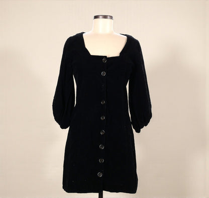 Black Corduroy Long Sleeve Button-Front Mini Dress (Size Medium) image 0