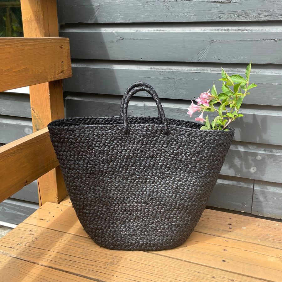 Braided Raffia Tote | Black