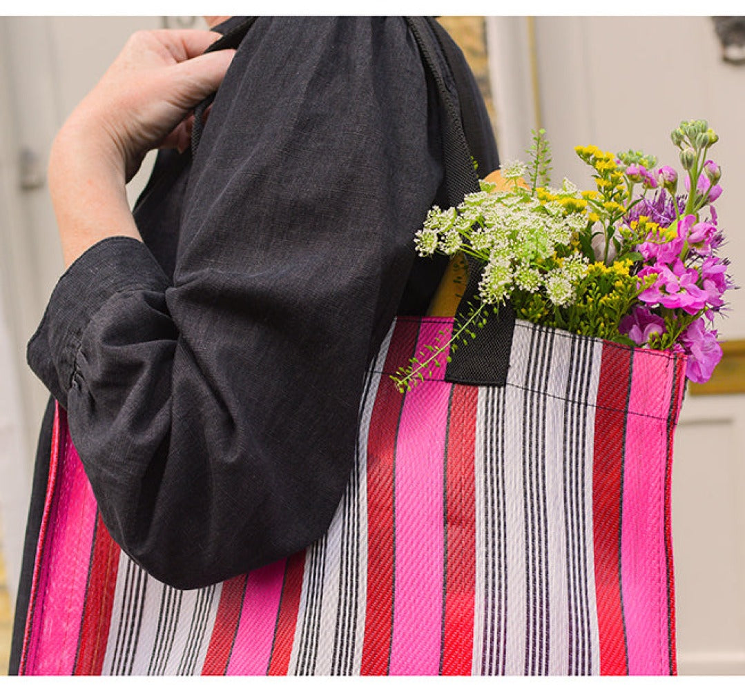 Pink & Red Striped Recycled Woven Market Shopper