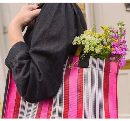 Pink & Red Striped Recycled Woven Market Shopper