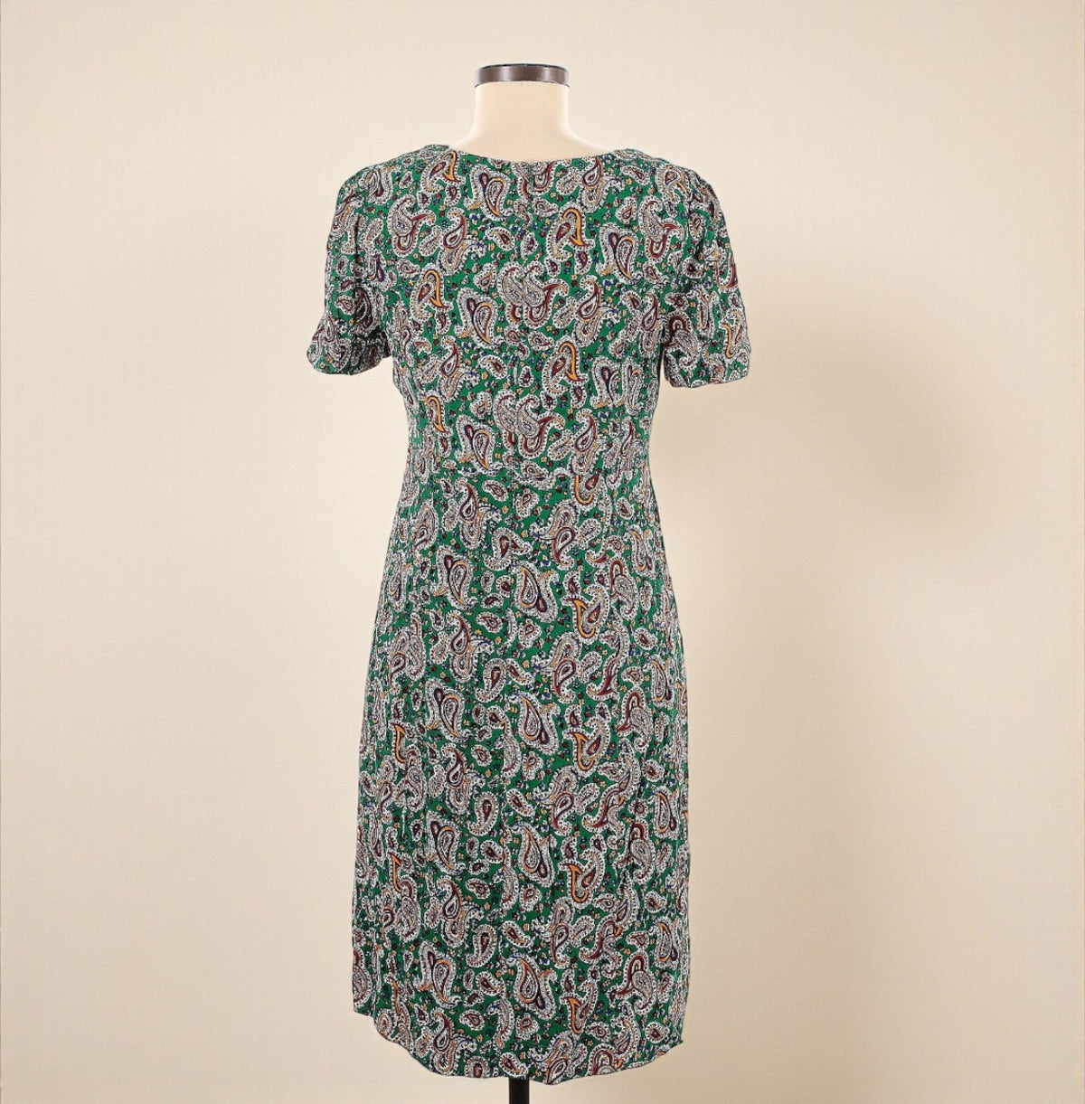 Short Sleeve Green Paisley Button Front Mini Dress (Size 8) image 1