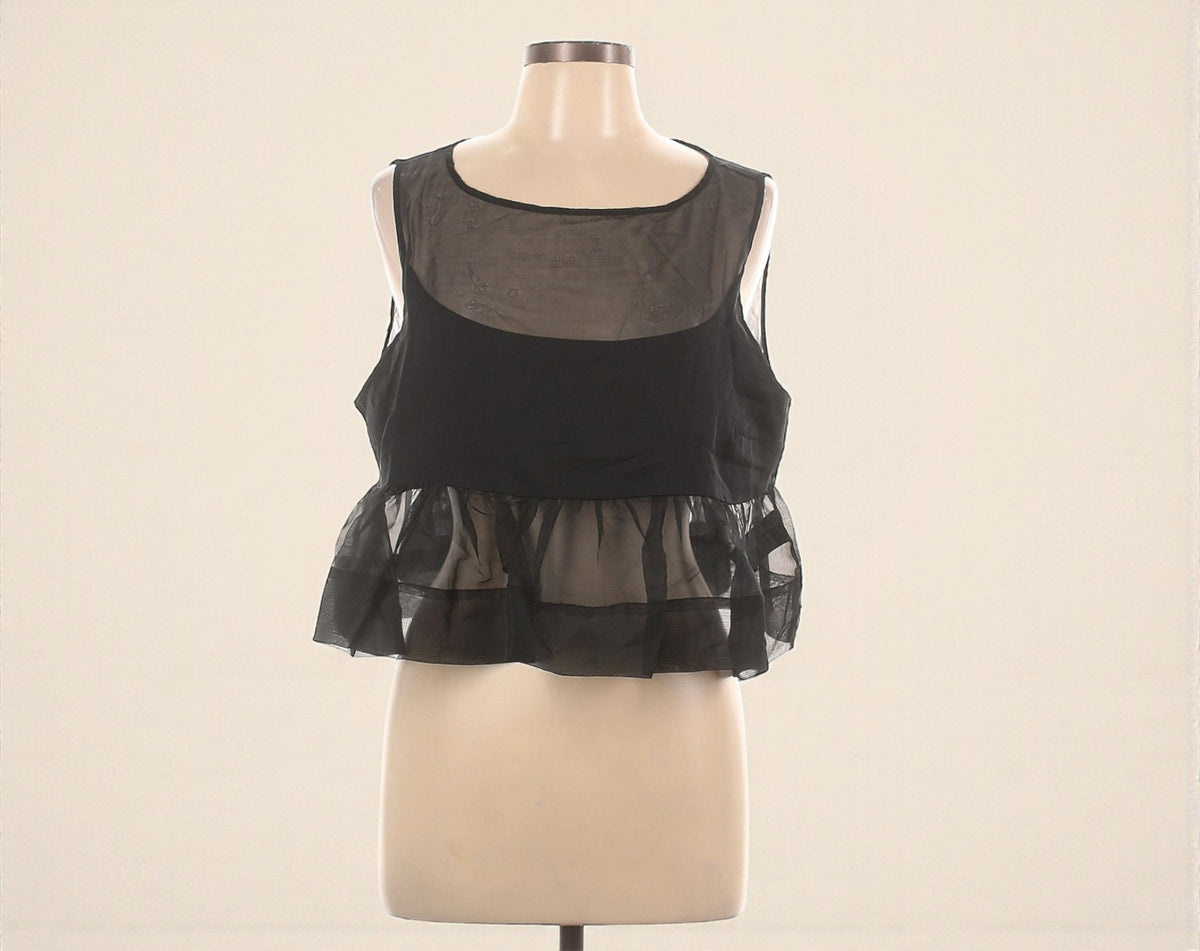 Sleeveless Black Sheer Peplum Top (Size Large) image 0