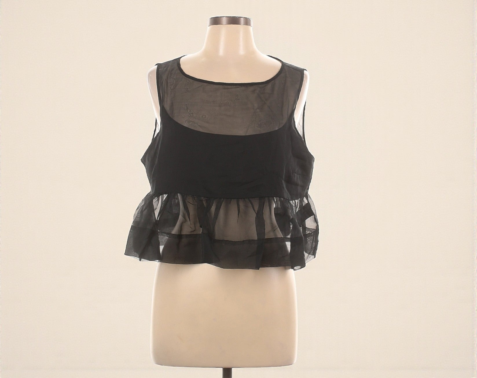 Sleeveless Black Sheer Peplum Top (Size Large) image 0