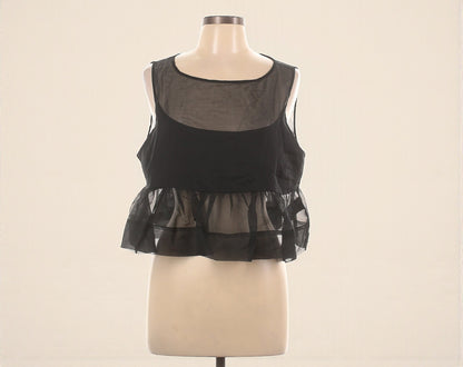 Sleeveless Black Sheer Peplum Top (Size Large) image 0