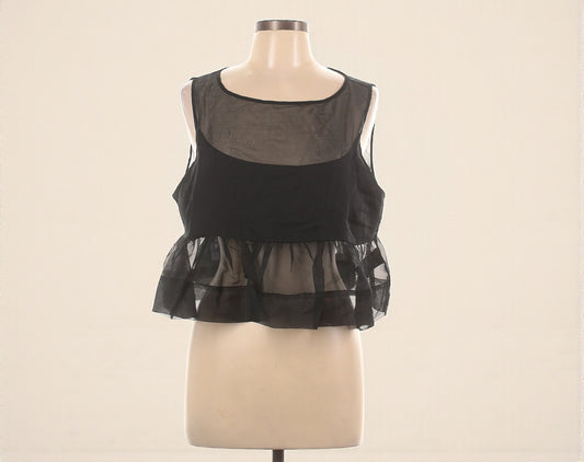 Sleeveless Black Sheer Peplum Top (Size Large) image 0