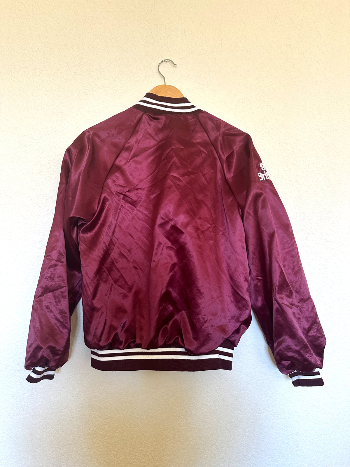 Vintage Burgundy Bomber Jacket (Size Medium) image 2