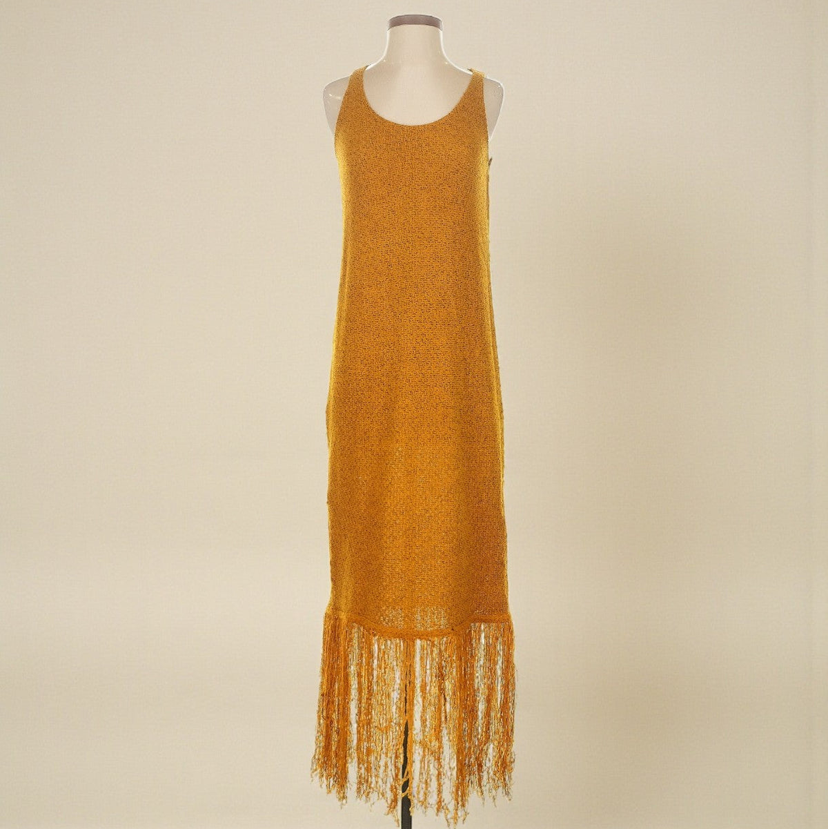 Mustard Yellow Fringed Midi Dress (Size Small) image 0