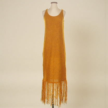 Mustard Yellow Fringed Midi Dress (Size Small) image 0