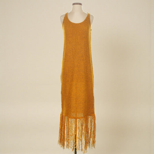 Mustard Yellow Fringed Midi Dress (Size Small) image 0