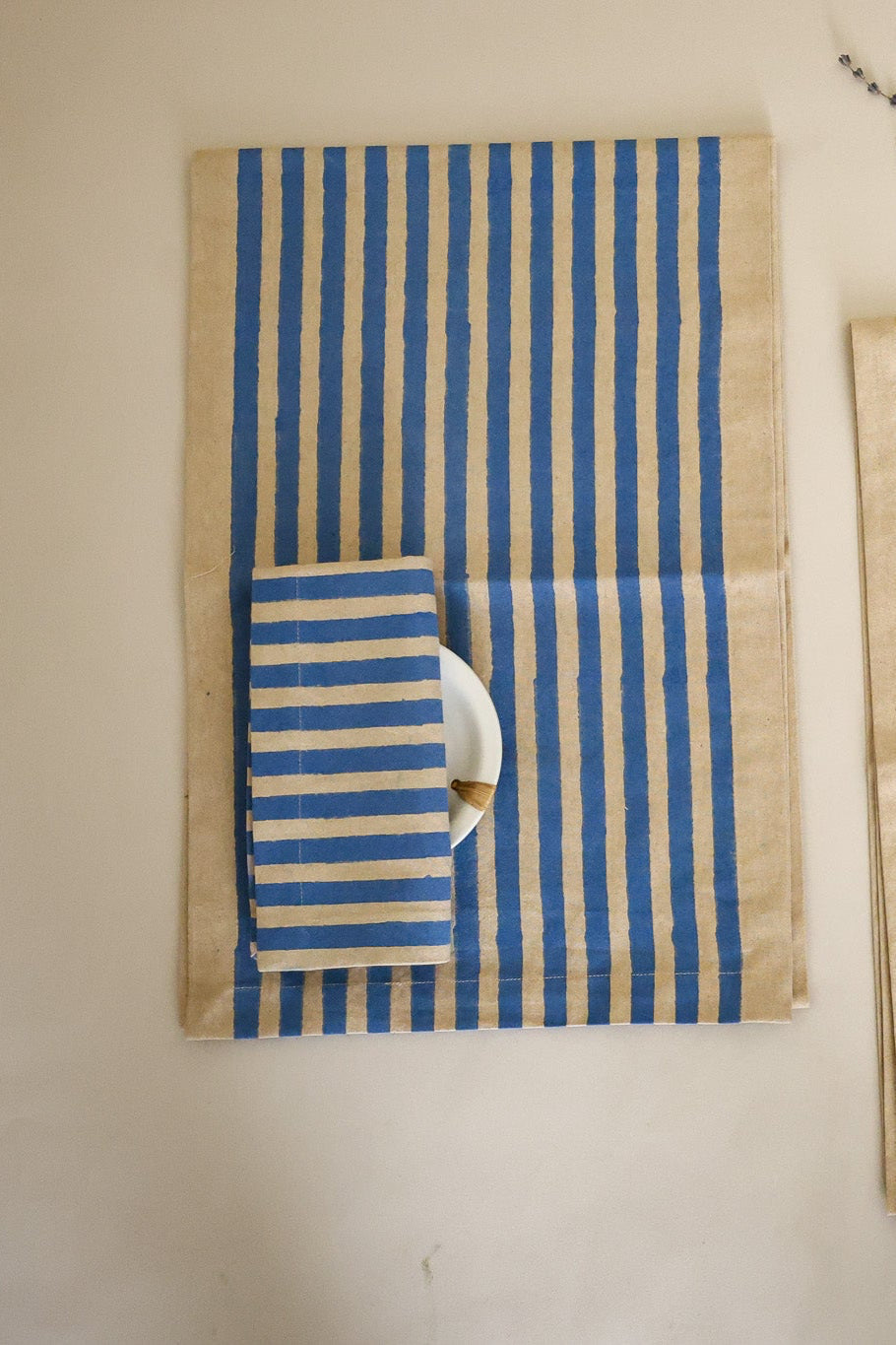 Oh! Stripes Blue Block Print Napkins | Set of 4