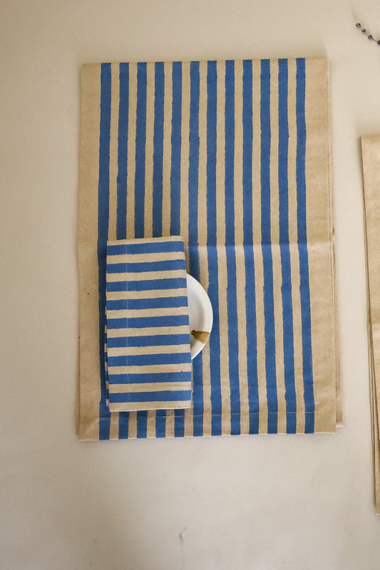 Oh! Stripes Blue Block Print Napkins | Set of 4