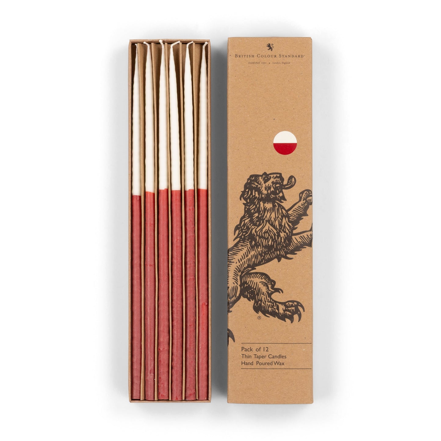 Red & Pearl Two-Tone Thin Taper Candles | Set of 12