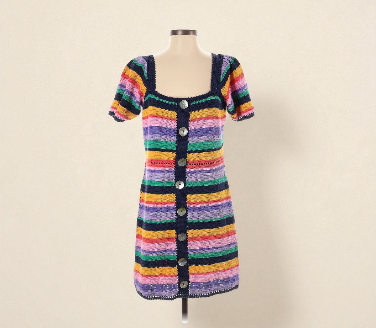 FARM Rio Crochet Striped Mini Dress (Size Small) image 0