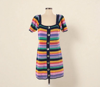 FARM Rio Crochet Striped Mini Dress (Size Small) image 0