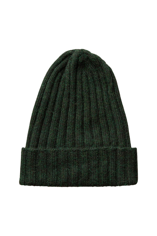 Baby Alpaca Ribbed Beanie | Green Envy