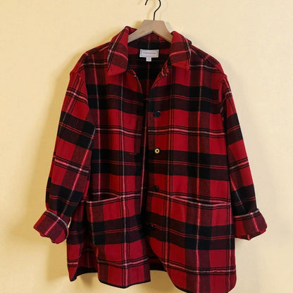 Red/Black Plaid Oversized Flannel Shirt Jacket (Size XXL) image 0