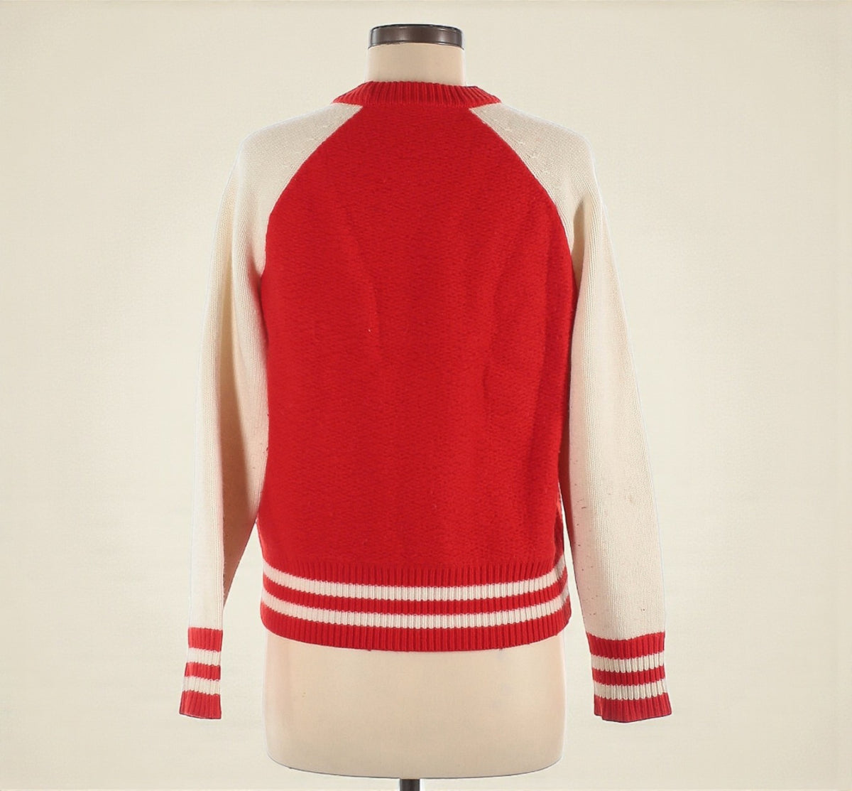 Red Merino Wool Pullover Varsity/Baseball Sweater (Size Medium) image 1